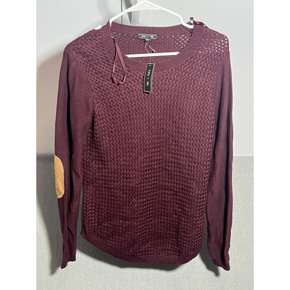 Lety & Me‎ Women's Burgundy Knit Sweater Size S with Tan Elbow Patches